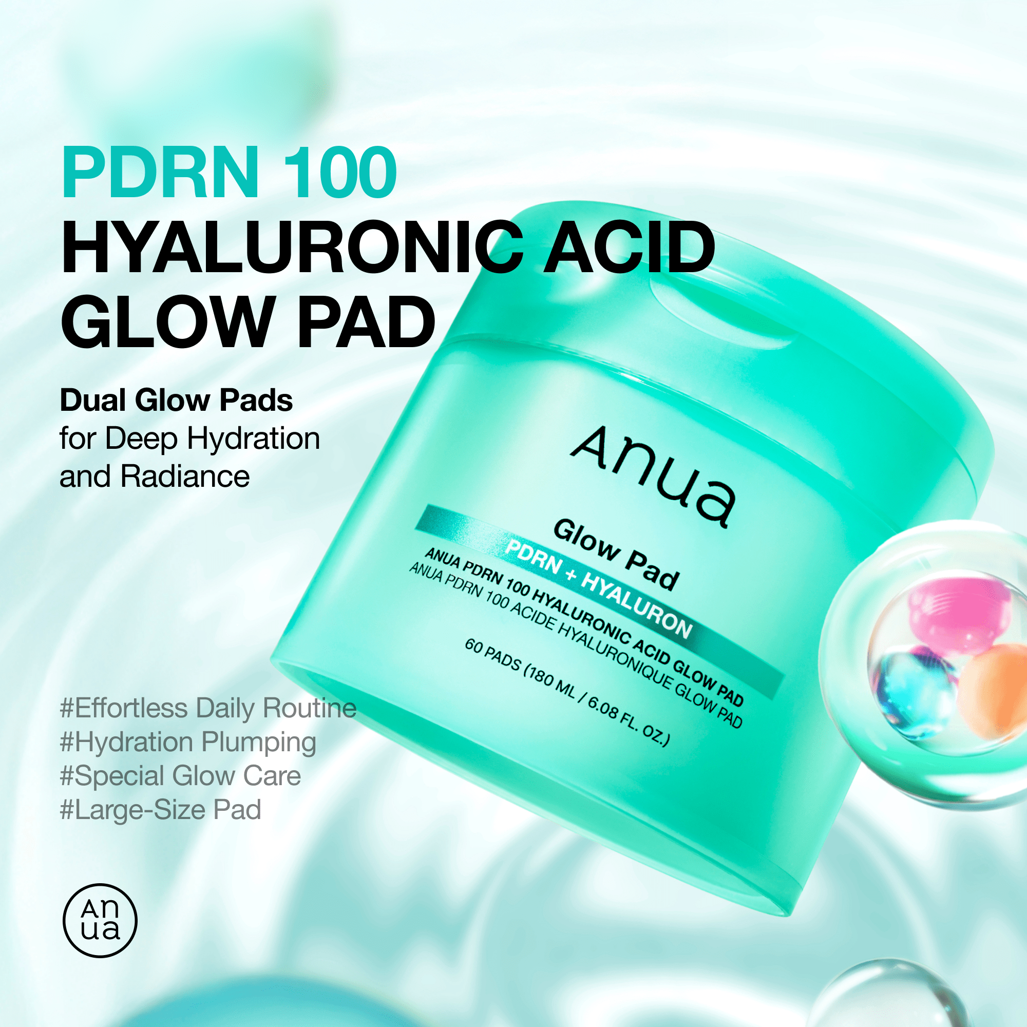 Anua PDRN 100 Hyaluronic Acid Glow Pad - 180ml (60Ea) - Image 4